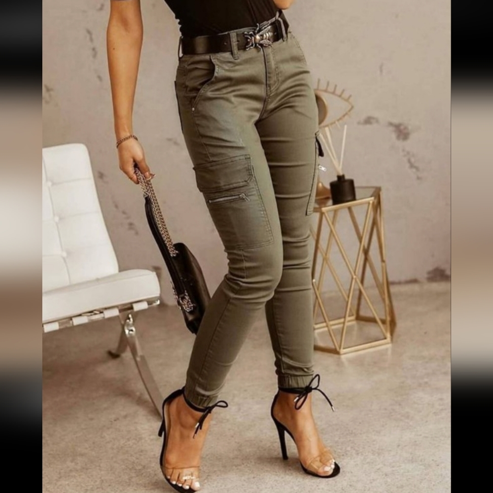 Zipper Pockets Casual Pant Witnout Belt